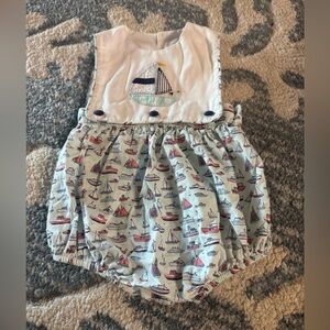 Banana Split Baby Bubble Romper 12M Sailboat Appliqué Cotton